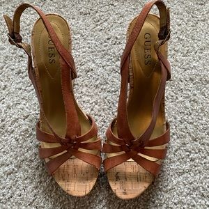Guess cork wedge heels with brown leather